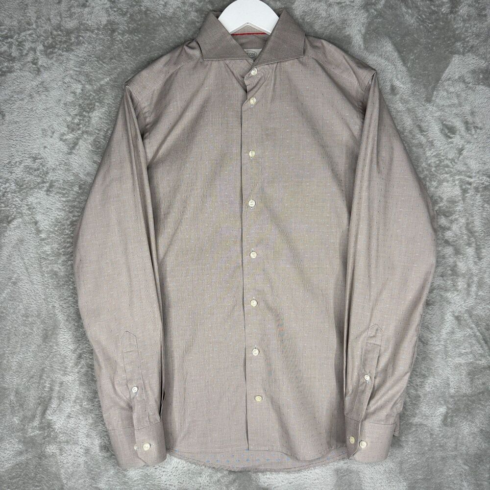 Eton Dress Shirt Mens 15.5 40 Brown White Houndstooth Slim Fit Button Up Sweden
